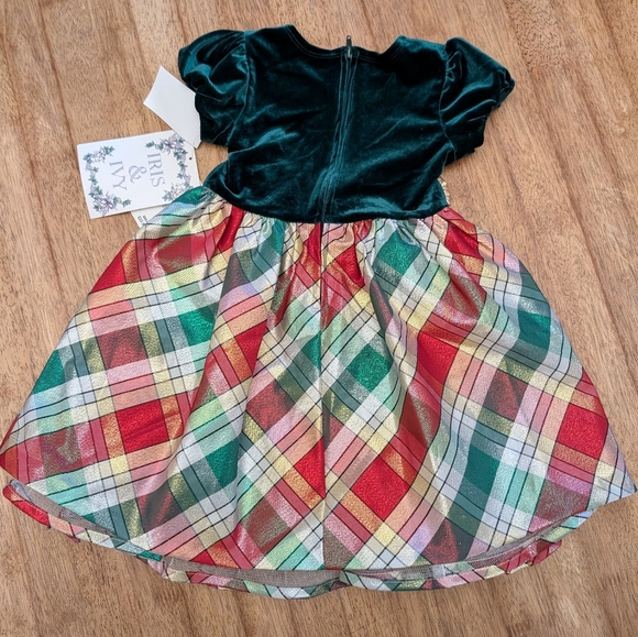 NWT! Iris & Ivy Plaid Stretch Velvet & Taffeta Party Dress - Picture 6 of 14